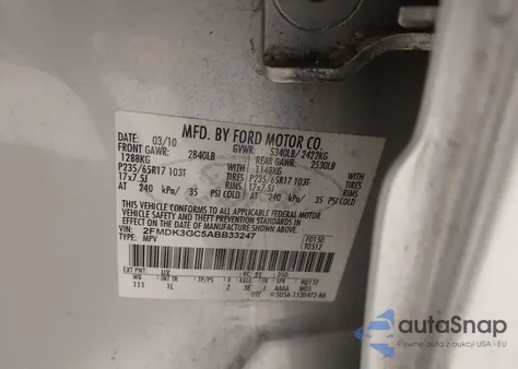 2010 Ford Edge Se z USA, uszkodzony, nr VIN 2FMDK3GC5ABB33247